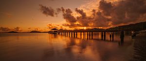Preview wallpaper sunset, pier, sea, horizon