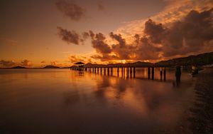 Preview wallpaper sunset, pier, sea, horizon