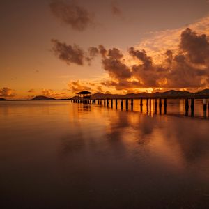 Preview wallpaper sunset, pier, sea, horizon