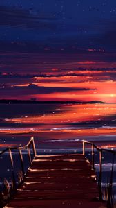 Preview wallpaper sunset, pier, shore, water, art