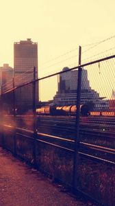 Preview wallpaper sunset, railroad, city