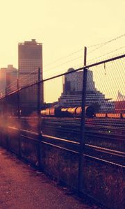 Preview wallpaper sunset, railroad, city