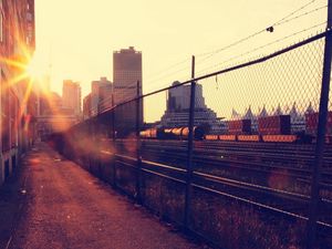 Preview wallpaper sunset, railroad, city