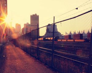 Preview wallpaper sunset, railroad, city