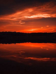 Preview wallpaper sunset, river, horizon, sky, dark, twilight