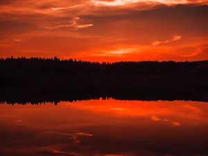Preview wallpaper sunset, river, horizon, sky, dark, twilight