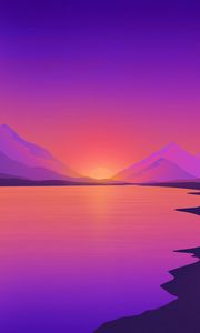 Preview wallpaper sunset, river, mountains, landscape, art