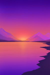 Preview wallpaper sunset, river, mountains, landscape, art