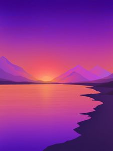 Preview wallpaper sunset, river, mountains, landscape, art