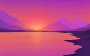 Preview wallpaper sunset, river, mountains, landscape, art