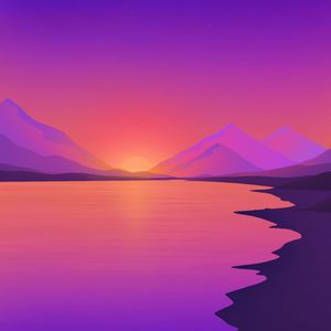 Preview wallpaper sunset, river, mountains, landscape, art