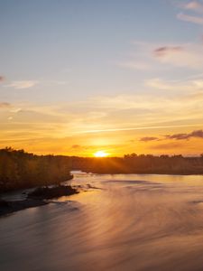 Preview wallpaper sunset, river, trees, sky