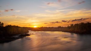 Preview wallpaper sunset, river, trees, sky