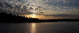 Preview wallpaper sunset, river, trees, clouds, dusk