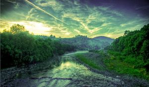 Preview wallpaper sunset, river, trees, landscape