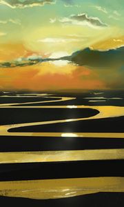 Preview wallpaper sunset, river, winding, art