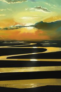 Preview wallpaper sunset, river, winding, art