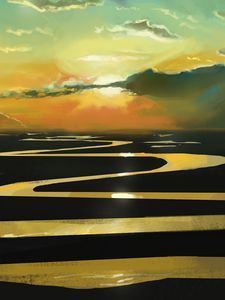 Preview wallpaper sunset, river, winding, art