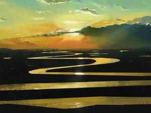 Preview wallpaper sunset, river, winding, art