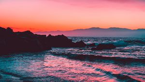 Preview wallpaper sunset, rocks, blocks, mountains