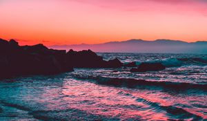 Preview wallpaper sunset, rocks, blocks, mountains