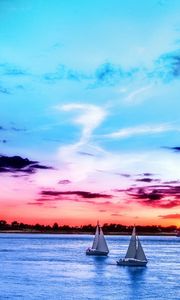 Preview wallpaper sunset, sailboats, sea, sky, horizon