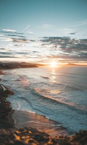 Preview wallpaper sunset, sea, beach, coast, landscape