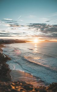 Preview wallpaper sunset, sea, beach, coast, landscape