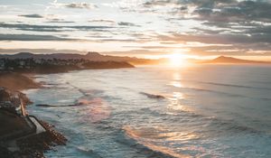 Preview wallpaper sunset, sea, beach, coast, landscape