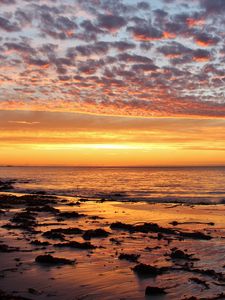 Preview wallpaper sunset, sea, beach, dusk