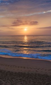 Preview wallpaper sunset, sea, beach, waves, dusk, evening