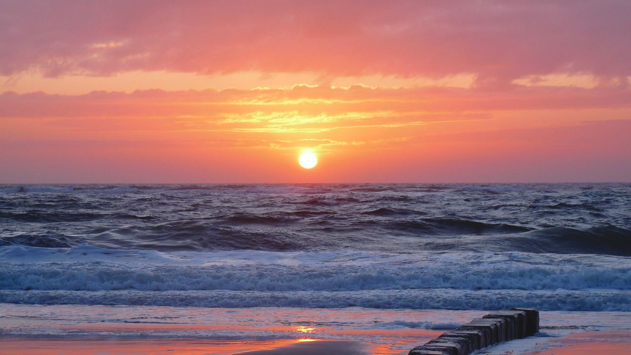 Wallpaper sunset, sea, beach, landscape, beautifully