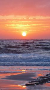 Preview wallpaper sunset, sea, beach, landscape, beautifully