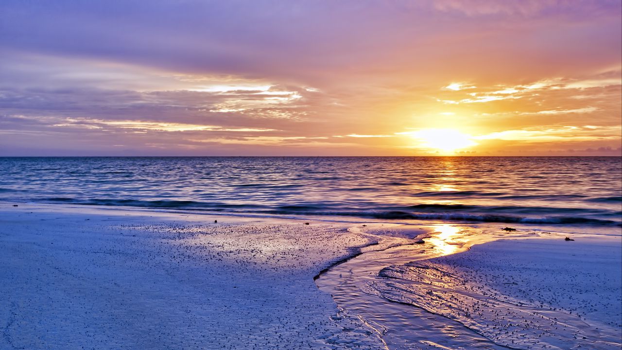 Wallpaper sunset, sea, beach, landscape, light