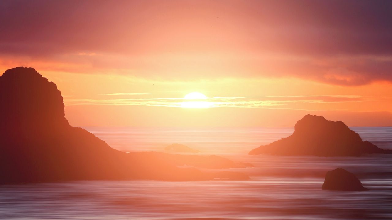 Wallpaper sunset, sea, cliffs, coast