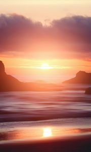 Preview wallpaper sunset, sea, cliffs, coast