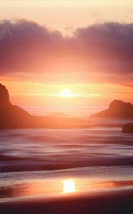 Preview wallpaper sunset, sea, cliffs, coast