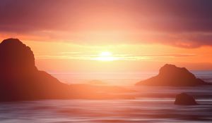 Preview wallpaper sunset, sea, cliffs, coast