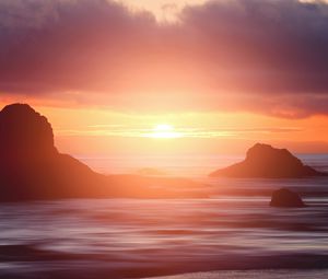 Preview wallpaper sunset, sea, cliffs, coast