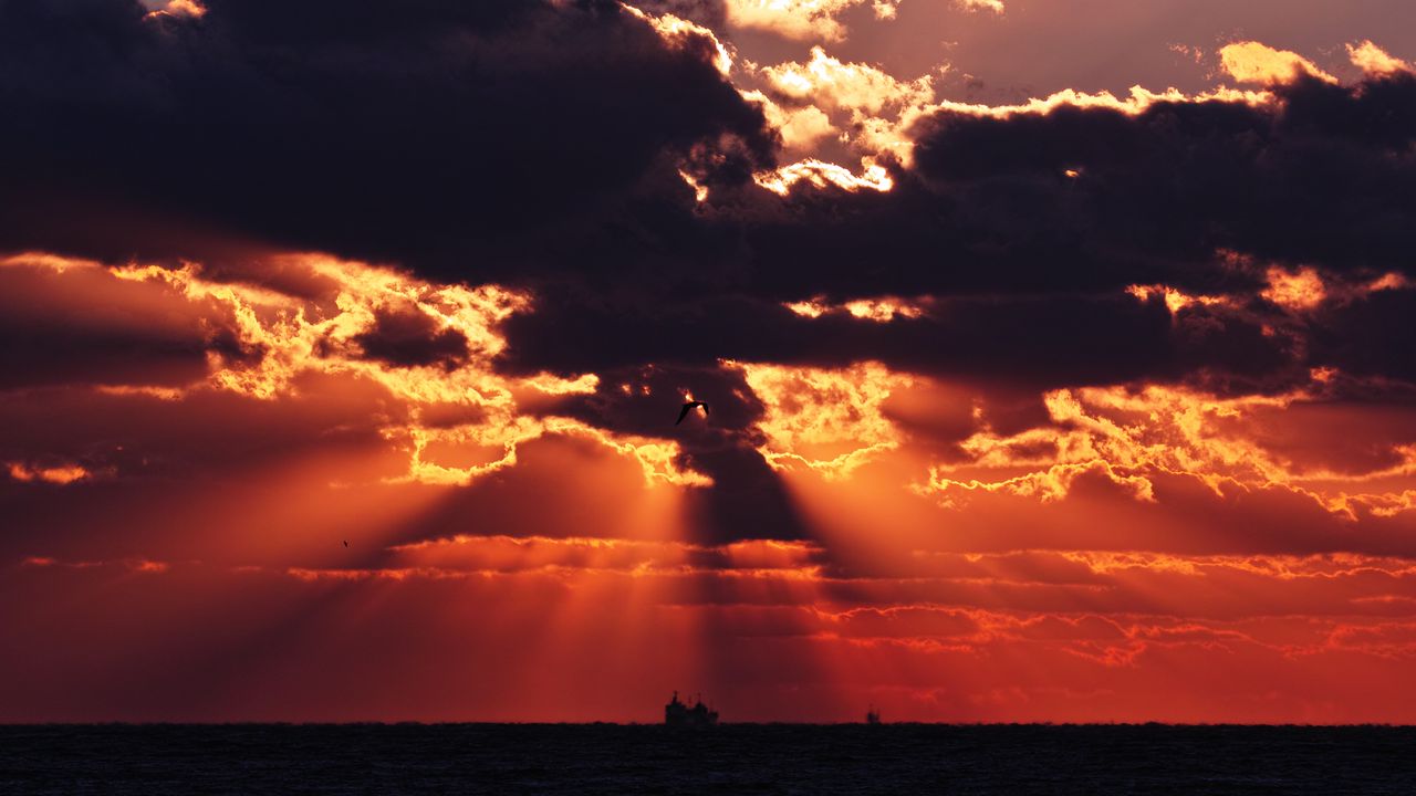 Wallpaper sunset, sea, clouds, dark, dusk