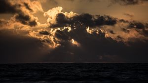 Preview wallpaper sunset, sea, clouds, horizon, dusk