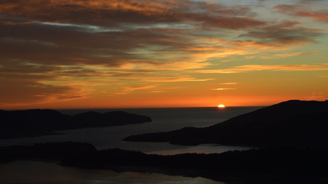 Wallpaper sunset, sea, coast, horizon, dusk