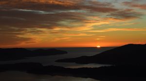 Preview wallpaper sunset, sea, coast, horizon, dusk