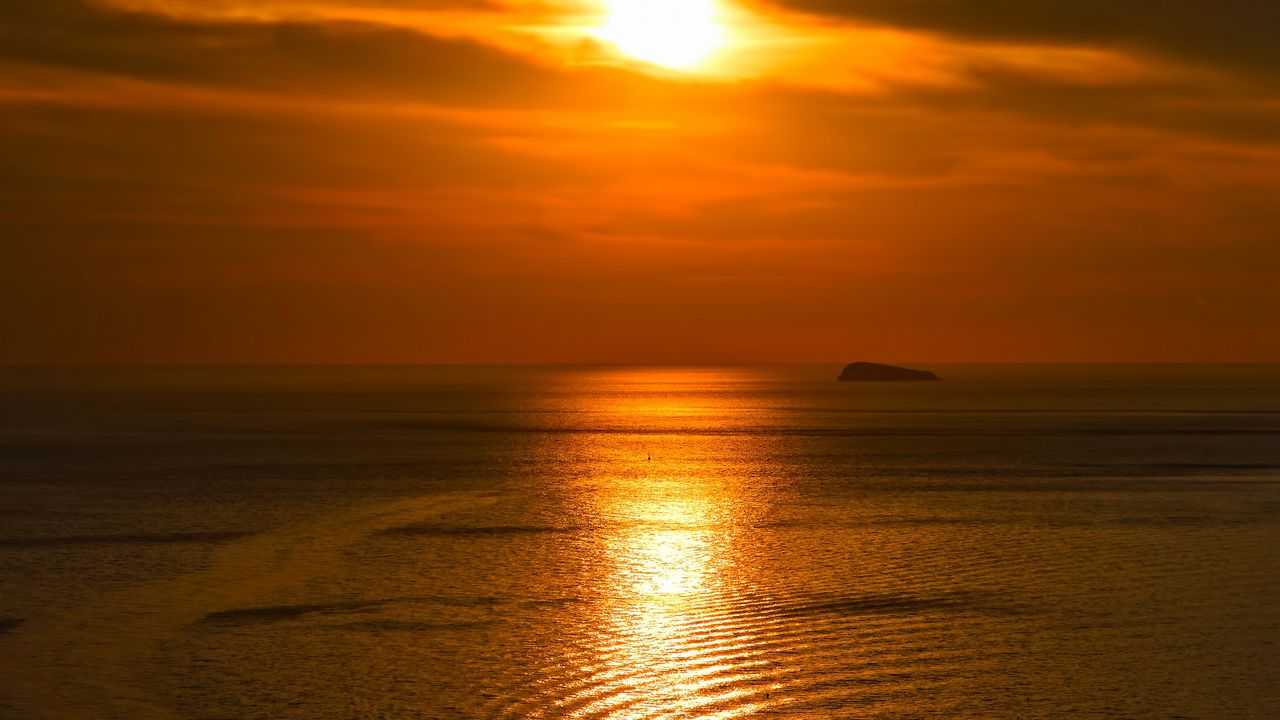 Wallpaper sunset, sea, horizon, waves