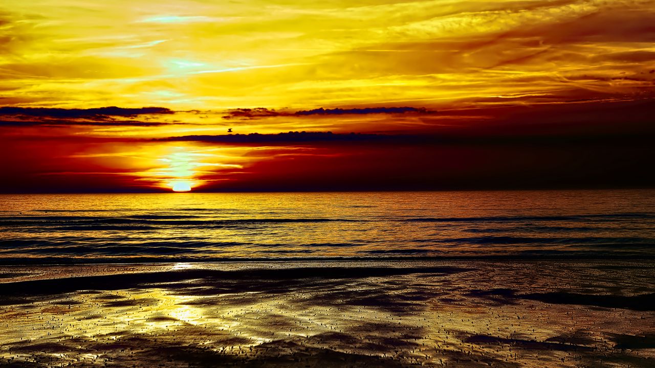 Wallpaper sunset, sea, horizon, sun, dark