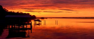 Preview wallpaper sunset, sea, horizon, pier