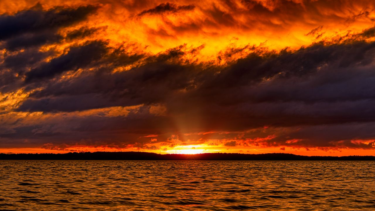 Wallpaper sunset, sea, horizon, water, clouds
