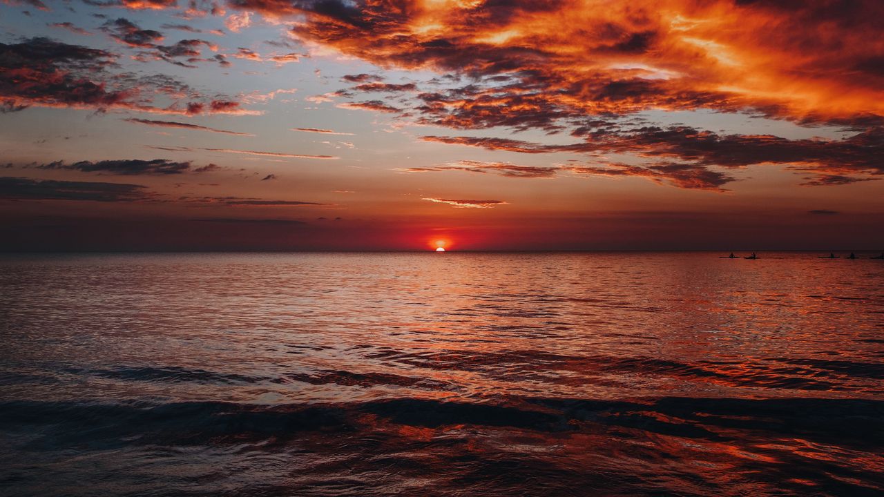 Wallpaper sunset, sea, horizon, dusk, landscape
