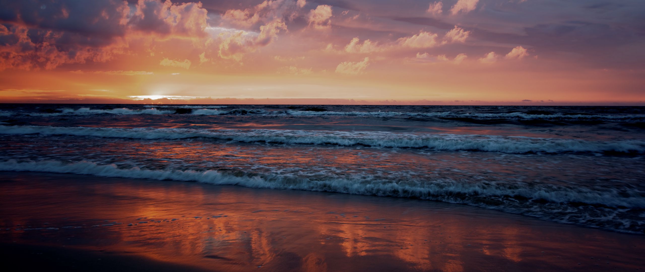 Download Wallpaper 2560x1080 Sunset Sea Horizon Beach Dual Wide