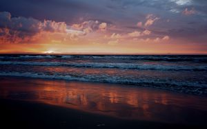 Preview wallpaper sunset, sea, horizon, beach